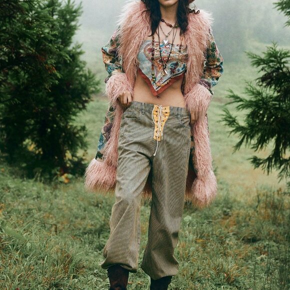 Multicolor Casual Women's Elegant Jacquard Faux Fur Coat - Picture 6 of 9